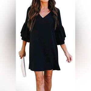 Women's V-Neck Bell Sleeve Dress Sweet & Cute Casual Dress (F31)